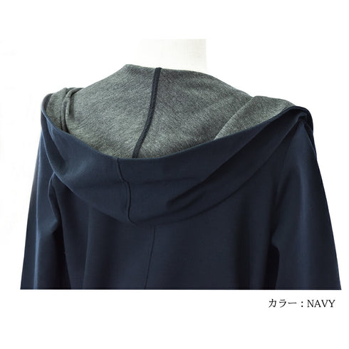 【日本製】 コート レディース フード付き ベルト付き 2way仕様 無地 ネイビー(FL22FW-006W-na)